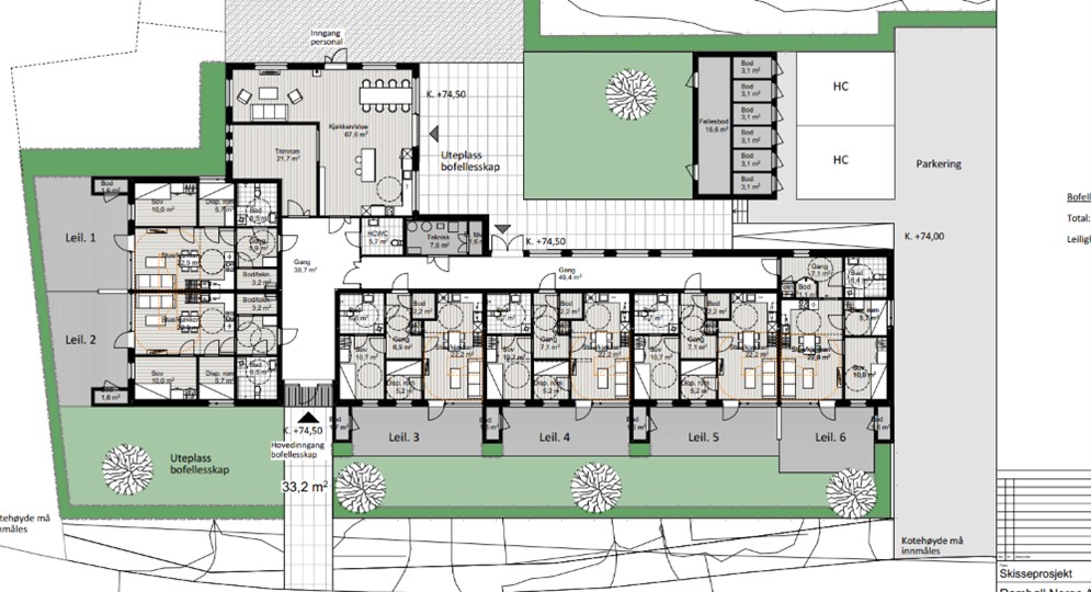 Detaljert plantegning over hele borettslaget.