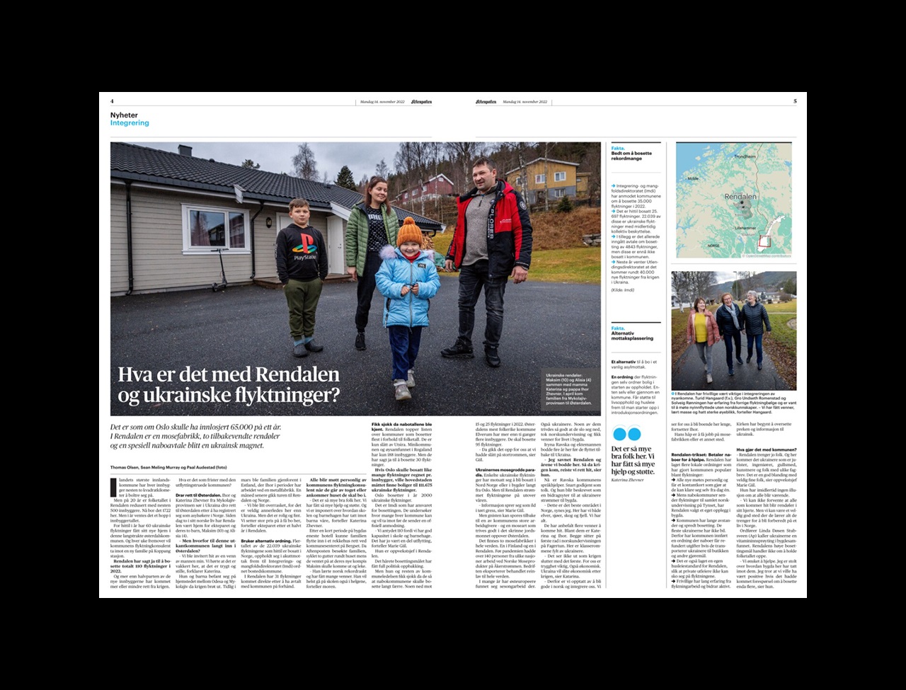 Faksimile fra Aftenposten som handler om at fra Rendalen har bosatt mange flyktninger.