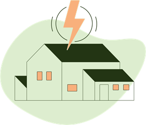 Et hus med et ikon som indikerer energi over. Illustrasjon.