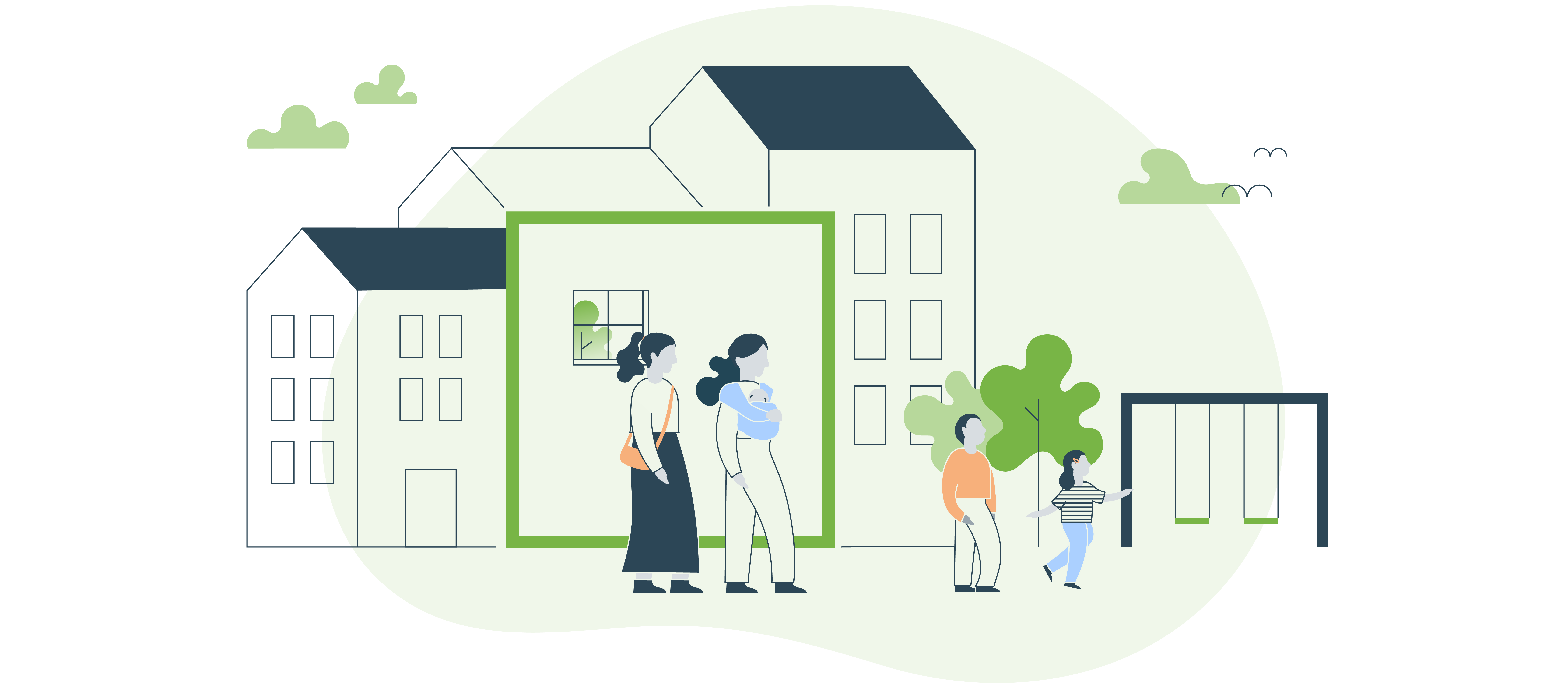 mennesker foran hus. illustrasjon 