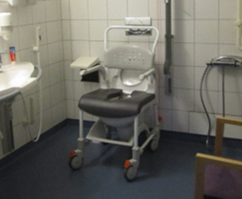 Foto av toalettstol plassert over toalett på bad.